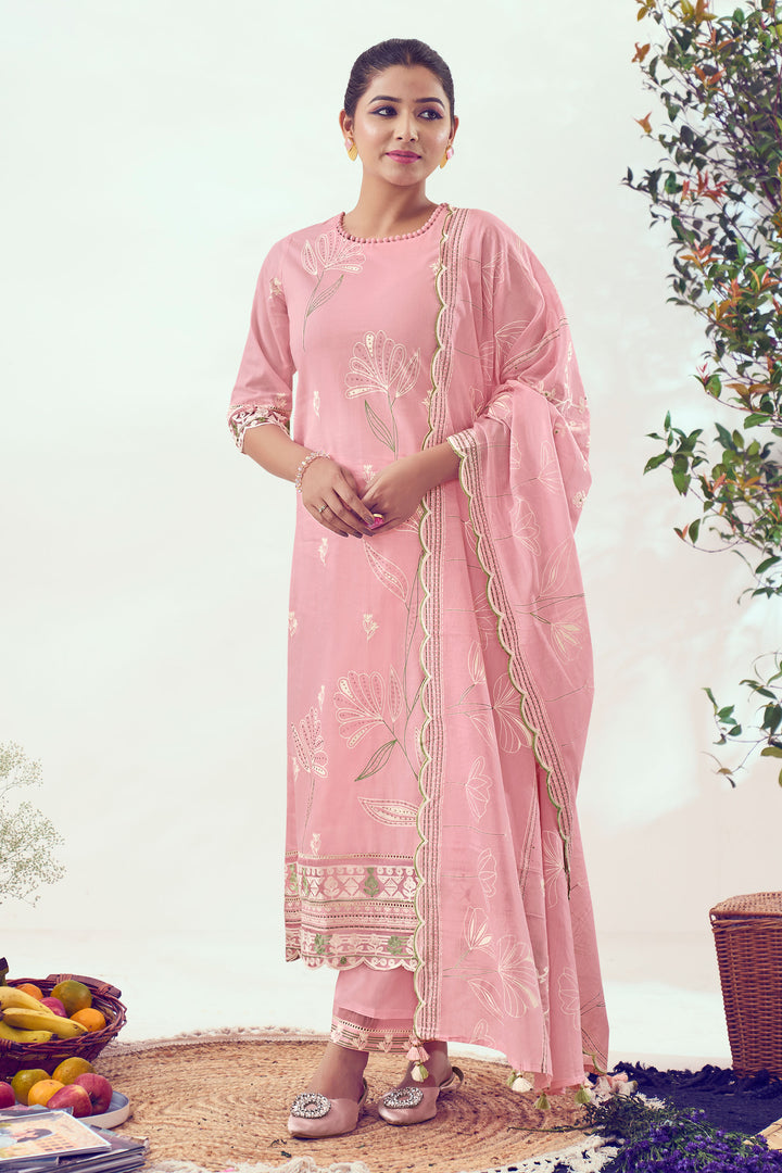 Pink Attractive Pure Cotton Hand Block Print With Handwork Salwar Kameez