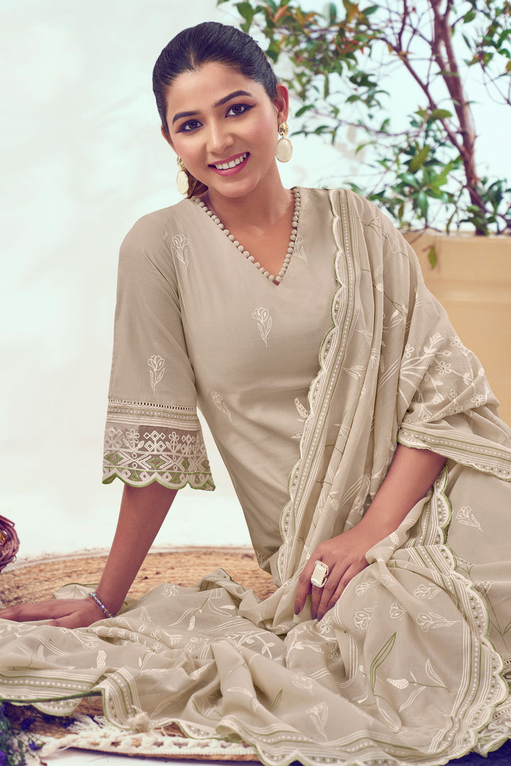 Grey Pure Cotton Hand Block Print With Handwork Stylish Salwar Suit
