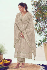 Load image into Gallery viewer, Grey Pure Cotton Hand Block Print With Handwork Stylish Salwar Suit
