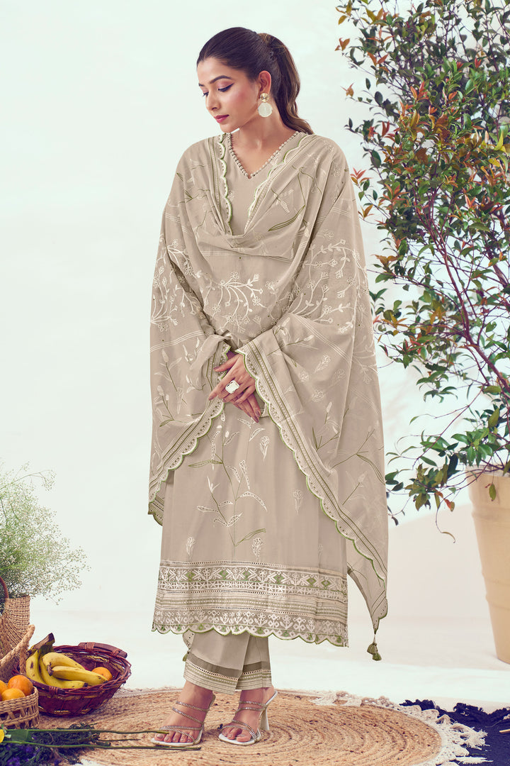 Grey Pure Cotton Hand Block Print With Handwork Stylish Salwar Suit
