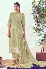 Load image into Gallery viewer, Olive Green Pure Cotton Hand Block Print With Handwork Beautiful Suit
