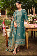 Load image into Gallery viewer, Teal Color Pure Tissue Hand Batik Print With Hand Work Suit
