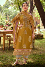 Load image into Gallery viewer, Mustard Pure Tissue Hand Batik Print With Hand Work Dress
