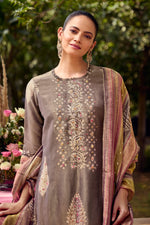 Load image into Gallery viewer, Pure Tissue Hand Batik Print With Hand Work Salwar Kameez In Grey Color
