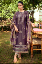 Load image into Gallery viewer, Pure Tissue Hand Batik Print With Hand Work Salwar Suit In Purple Color
