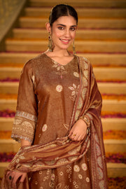 Pure Organza Jacquard Digital Print Embroidered Party Wear Salwar Kameez With Tissue Dupatta