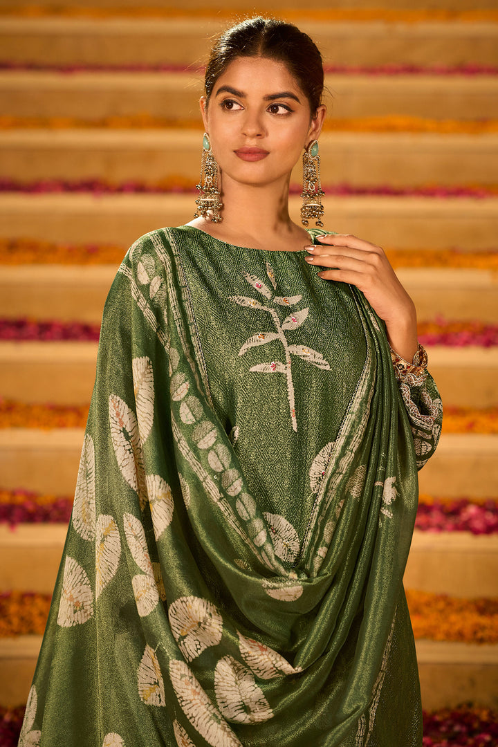Premium Organza Jacquard Print Party Wear Salwar Suit With Embroidered Daman