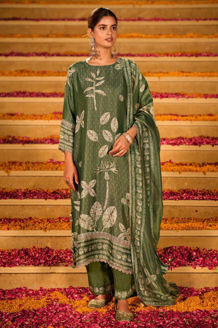 Premium Organza Jacquard Print Party Wear Salwar Suit With Embroidered Daman