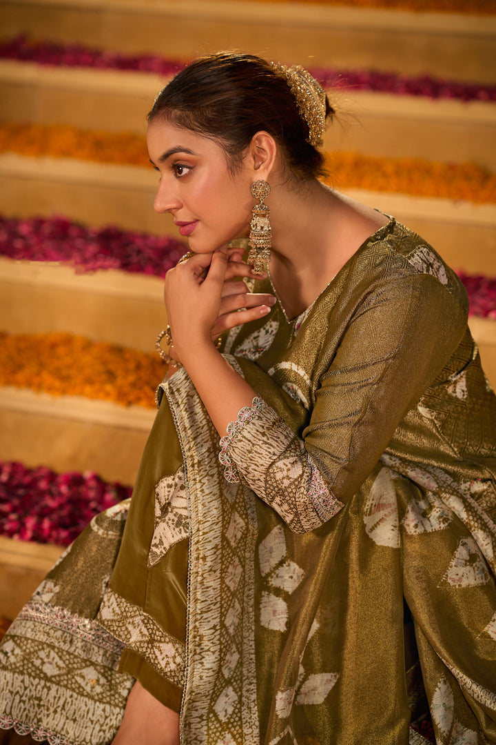 Pure Organza Jacquard Digital Print Salwar Kameez With Zari Dupatta