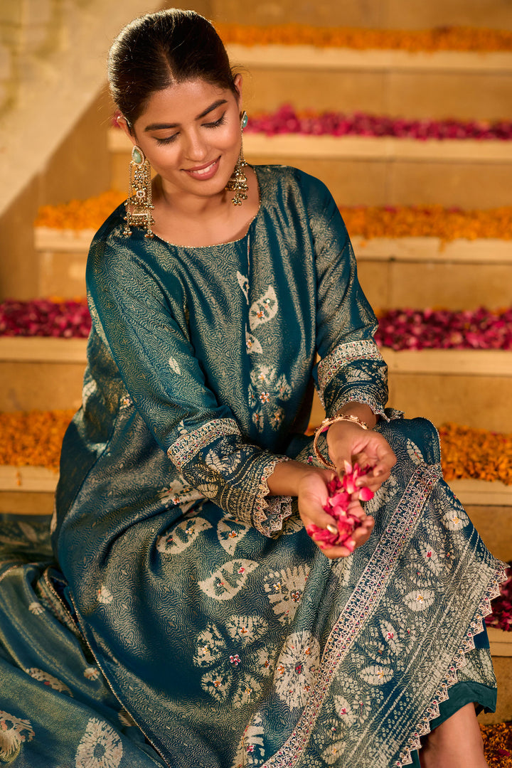 Pure Organza Designer Jacquard Print Salwar Kameez With Tissue Dupatta