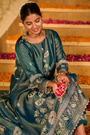 Pure Organza Designer Jacquard Print Salwar Kameez With Tissue Dupatta
