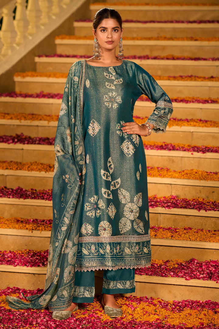 Pure Organza Designer Jacquard Print Salwar Kameez With Tissue Dupatta