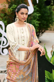 Designer Beige Chanderi Jacquard Embroidered Salwar Kameez