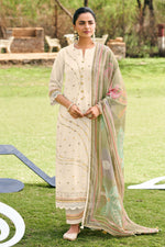Load image into Gallery viewer, Traditional Beige Embroidered Chanderi Jacquard Salwar Kameez