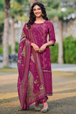 Load image into Gallery viewer, Magenta Pure Muslin Shimmer Digital Print Long Salwar Kameez
