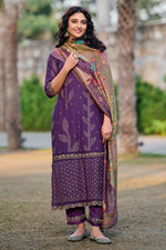 Load image into Gallery viewer, Purple Pure Muslin Shimmer Digital Print Long Salwar Suit
