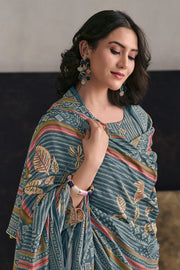 Premium Corduroy Teal Digital Print Casual Suit