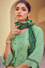 Load image into Gallery viewer, Sea Green Color Pure Organza Fabric Embroidered Long Palazzo Salwar Kameez