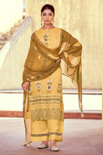 Load image into Gallery viewer, Yellow Color Pure Organza Fabric Embroidered Long Palazzo Salwar Suit
