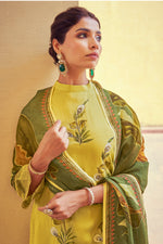 Load image into Gallery viewer, Pure Organza Fabric Embroidered Long Palazzo Suit In Yellow Color