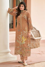 Load image into Gallery viewer, Pure Pashmina Shimmar Embroidery Digital Print Long Salwar Kameez In Peach Color
