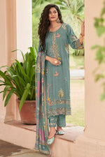 Load image into Gallery viewer, Shimmar Embroidery Digital Print Long Suit In Grey Color
