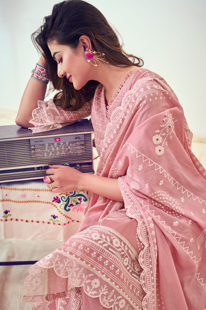 Pink Pure Organdy Khadi Block Print With Fancy Embroidery Designer Salwar Suit