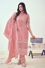 Load image into Gallery viewer, Pink Pure Organdy Khadi Block Print With Fancy Embroidery Designer Salwar Suit
