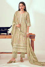 Load image into Gallery viewer, Beige Pure Cotton Block Print With Embroidery Work Long Salwar Kameez
