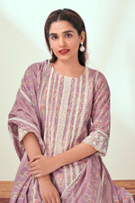 Load image into Gallery viewer, Lavender Pure Cotton Block Print With Embroidery Work Long Suit
