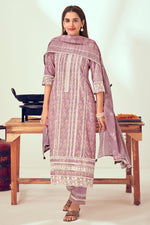 Load image into Gallery viewer, Lavender Pure Cotton Block Print With Embroidery Work Long Suit
