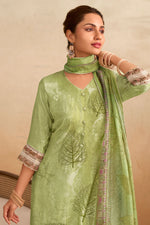 Load image into Gallery viewer, Stylish Embroidered Muslin Dress Material With Digital Print And Lace Border Dupatta