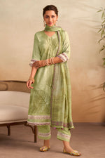 Load image into Gallery viewer, Stylish Embroidered Muslin Dress Material With Digital Print And Lace Border Dupatta