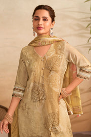 Fancy Muslin Embroidery Work Salwar Kameez With Printed Lilan Dupatta And Latkans