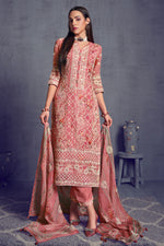 Load image into Gallery viewer, Pure Organza Pink Heavy Lakhnavi Embroidered Long Straight Cut Salwar Suit