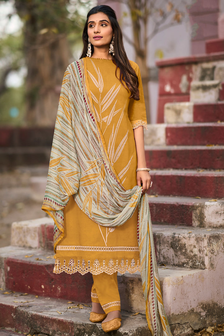 Mustard Color Pure Cotton Digital Print Daily Wear Salwar Kameez