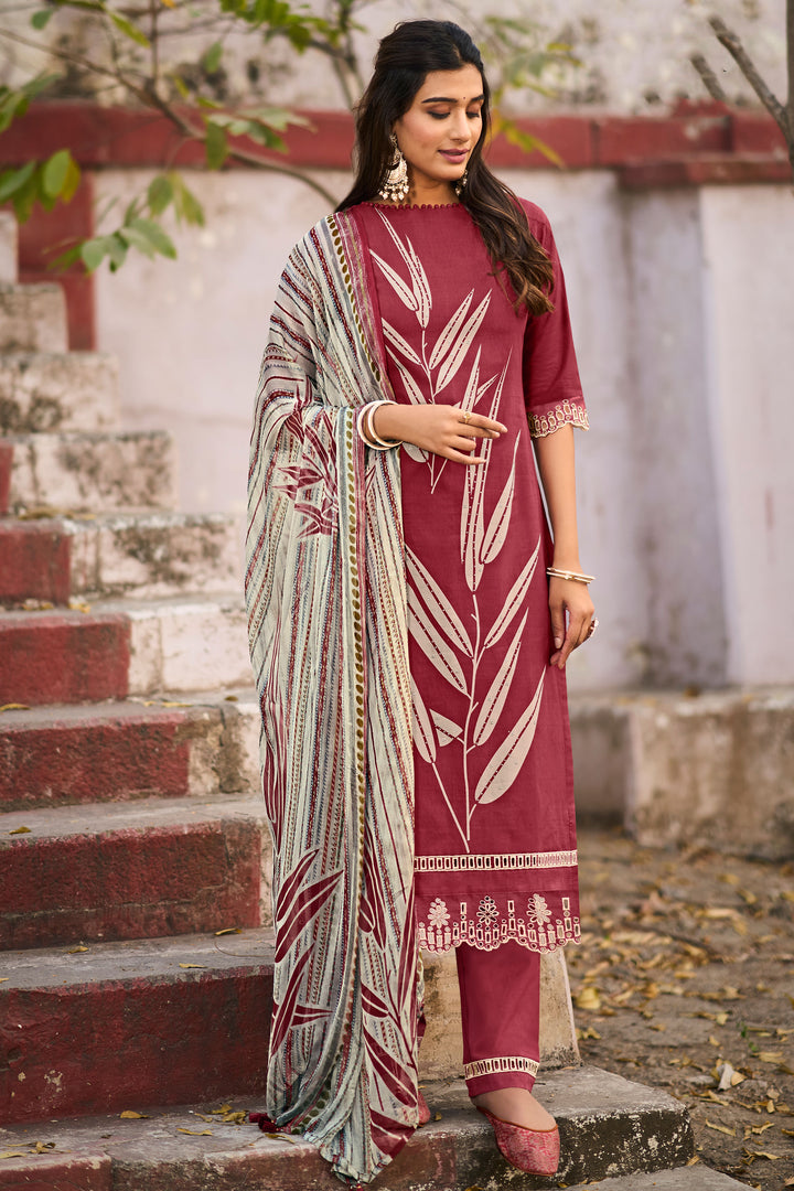 Maroon Color Pure Cotton Digital Print Daily Wear Suit