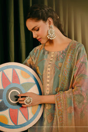 Beautiful Digital Print Green Color Tissue fancy jacquard Salwar Suit