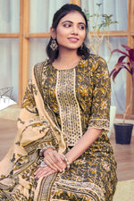 Load image into Gallery viewer, Dark Beige Pure Cotton Block Print Long Straight Cut Salwar Suit
