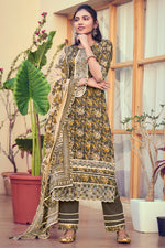 Load image into Gallery viewer, Dark Beige Pure Cotton Block Print Long Straight Cut Salwar Suit
