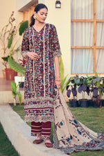 Load image into Gallery viewer, Wine Color Pure Cotton Block Print Long Straight Cut Suit
