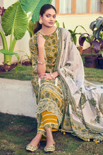 Load image into Gallery viewer, Pure Cotton Block Print Long Straight Cut Salwar Kameez In Mustard Color
