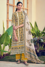 Load image into Gallery viewer, Pure Cotton Block Print Long Straight Cut Salwar Kameez In Mustard Color

