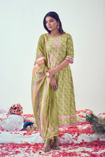 Load image into Gallery viewer, Green Pure Cotton Block Print With Embroidery Work Casual Salwar Kameez
