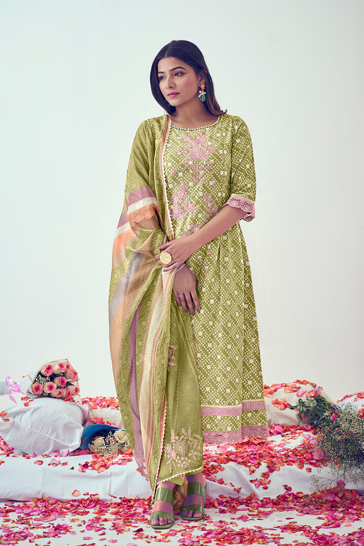 Green Pure Cotton Block Print With Embroidery Work Casual Salwar Kameez