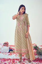 Load image into Gallery viewer, Brown Pure Cotton Block Print With Embroidery Work Casual Salwar Suit
