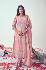 Load image into Gallery viewer, Pink Pure Cotton Block Print With Embroidery Work Casual Suit
