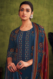Blue Pure Pashmina Digital Print Straight Cut Suit
