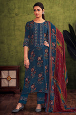 Load image into Gallery viewer, Blue Pure Pashmina Digital Print Straight Cut Suit