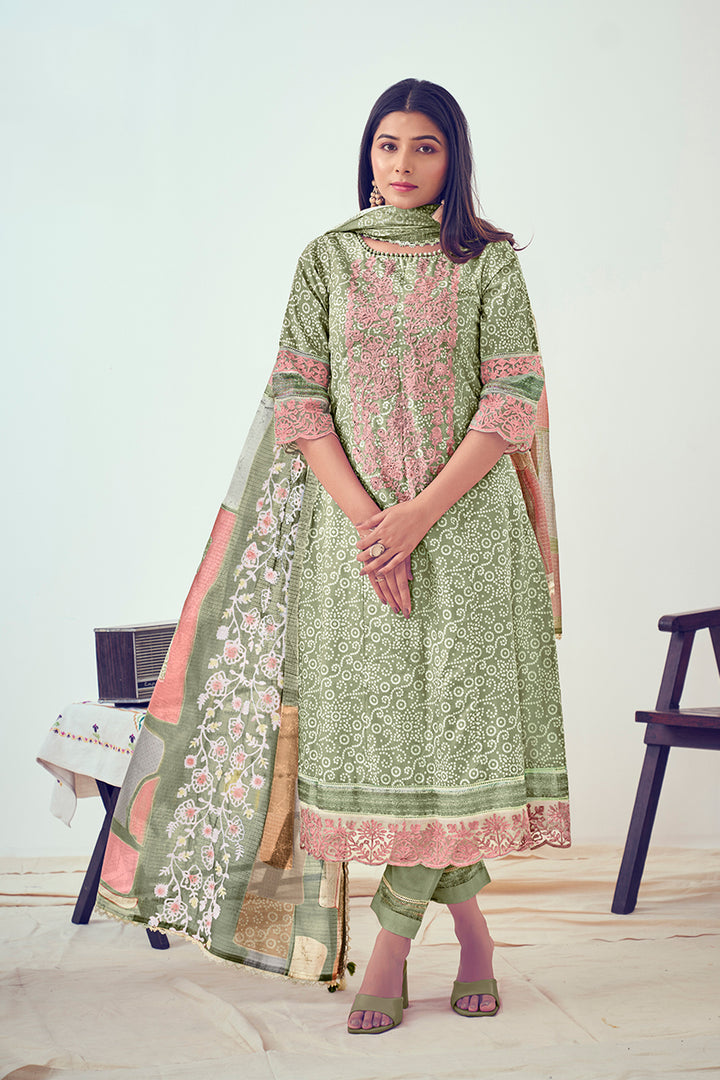 Sea Green Pure Cotton Block Print With Embroidery Work Salwar Suit